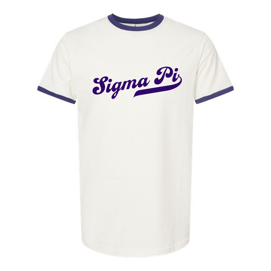Sigma Pi Vintage Script Jersey Ringer Tee
