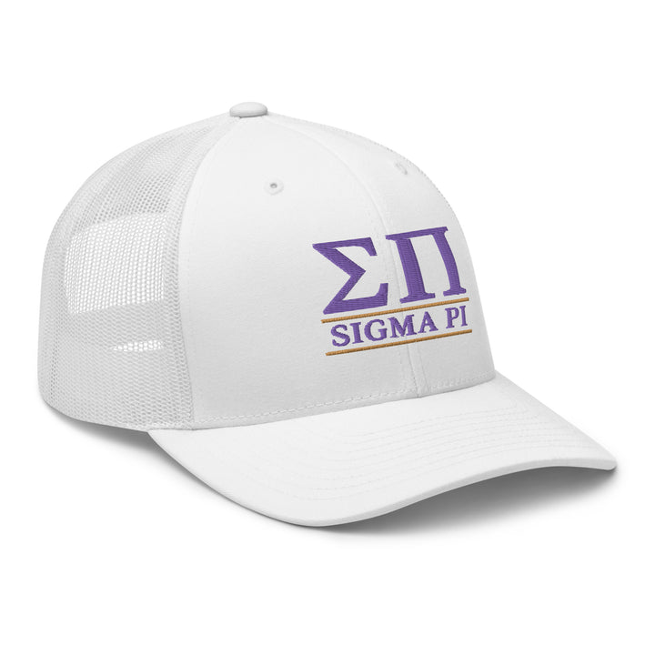 Sigma Pi Letters Trucker Hat in White